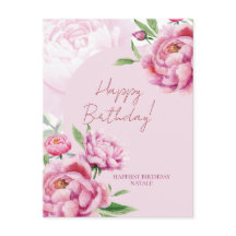 Carte de vœux d'anniversaire pliée Pink Peony
