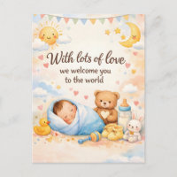 Carte de vœux de naissance au bébé avec un ours en