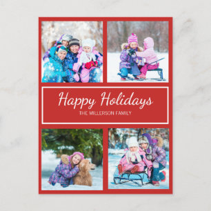 Postale Carte de vœux de Noël rouge blanc multi photo