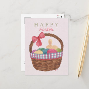 Postale Carte de vœux de Pâques - Lapin doré et œufs
