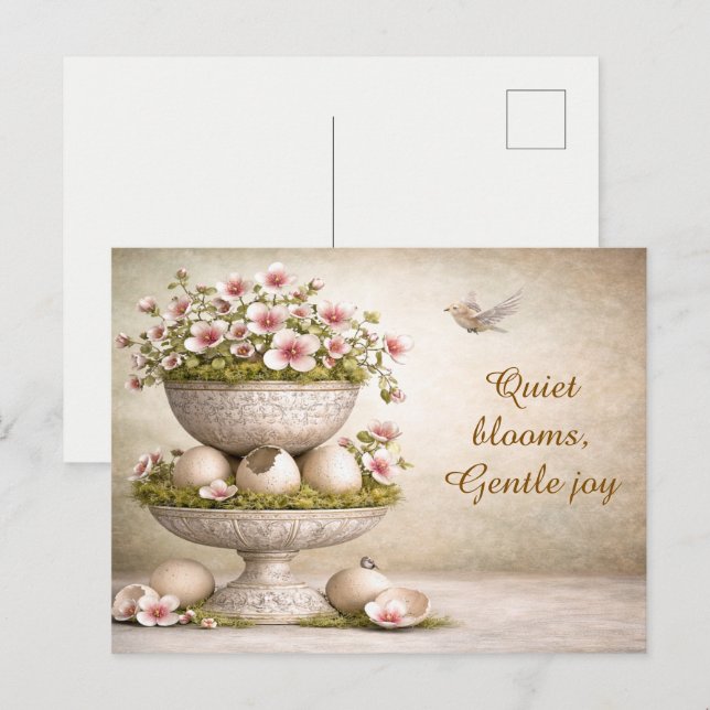 Postale Carte de vœux de Pâques minimale florale printemps (Devant / Derrière)