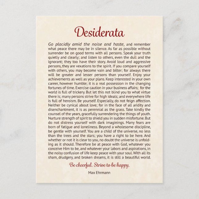 Postale Carte de vœux Desiderata | Mini art Desiderata (Devant)