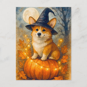 Postale Carte de vœux Halloween Corgi Mignon Citrouille