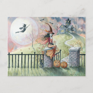 Postale Carte de vœux Halloween Sorcière Chat des friandis