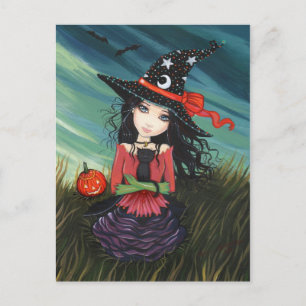 Postale Carte de vœux Halloween Sorcière Chat noir