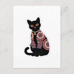 Postale Carte de vœux Mandala Black Cat Bell Collar