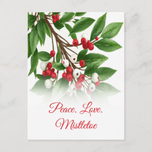Postale Carte de vœux moderne de Noël avec gui rouge et bl