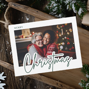Postale Carte de vœux Moderne Vert Script Joyeux Noël Phot