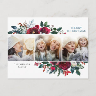 Postale Carte de vœux photo 3 Fleurs d'hiver de Noël éléga