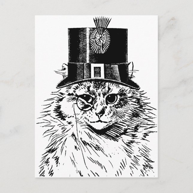 Postale Carte de voeux pour chat Steampunk, Kitty en chape (Devant)