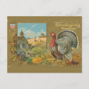 Postale Carte de vœux vintage de Thanksgiving avec dinde e