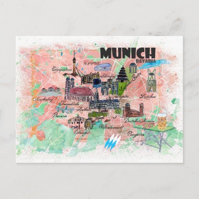 Postale Carte de voyage illustrée de Munich Bavière (Devant)