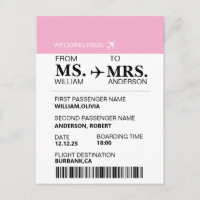 Carte d'embarquement de mariée élégante moderne pe