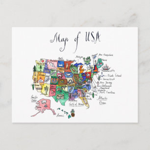 Postale Carte des attractions des États-Unis d'Amérique
