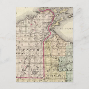 Postale Carte des comtés d'Ashland et de Bayfield