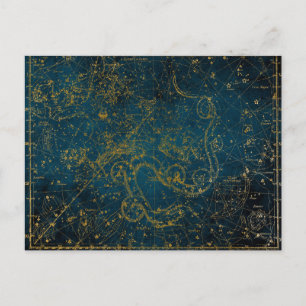Postale Carte des étoiles vintage illustrée bleu foncé et 