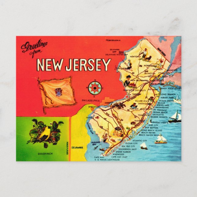 Postale Carte des plages du New Jersey (Devant)