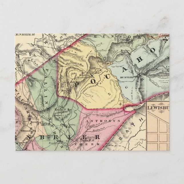 Postale Carte des Pocohontas, comtés de Greenbrier (Devant)