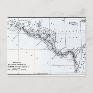 Postale Carte des routes proposées du canal Isthmien