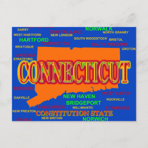 Postale Carte des villes et villes du Connecticut State Pr