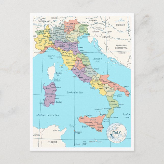 Postale Carte détaillée de l'Italie (Devant)