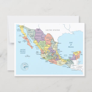 Postale Carte détaillée du Mexique