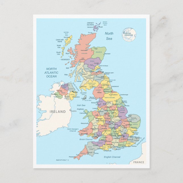 Postale Carte détaillée du Royaume-Uni (Devant)