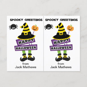 Postale Carte d'Halloween éffrayante sorcière salutations 