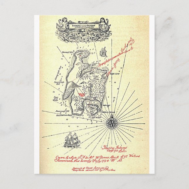 Postale Carte d'île du trésor de Robert Louis Stevenson (Devant)