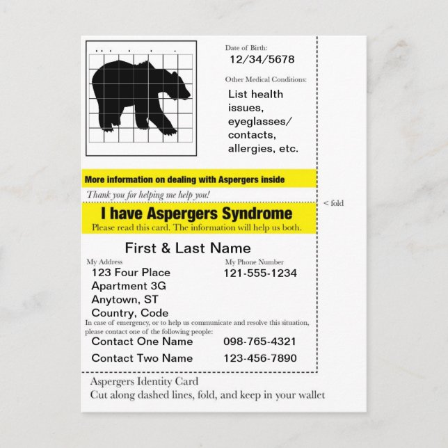 Postale Carte d'information Aspergers v.2.0 (Devant)