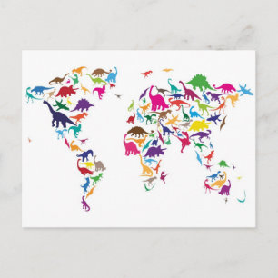 Postale Carte Dinosaur de la carte du monde