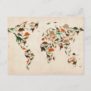 Postale Carte Dinosaur de la carte du monde