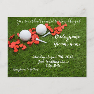 Postale Carte d'invitation de mariage de golf avec des cœu