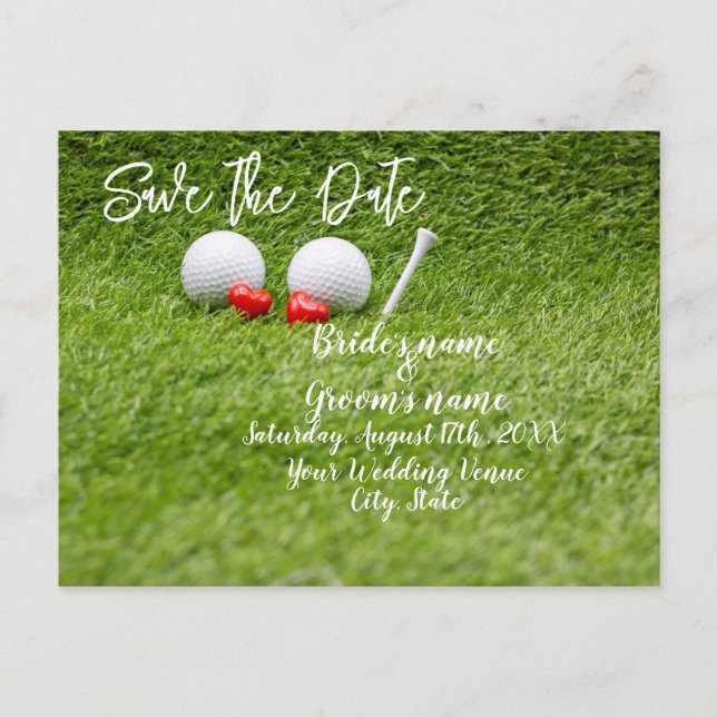 Postale Carte d'invitation de mariage de golf avec deux cœ (Devant)