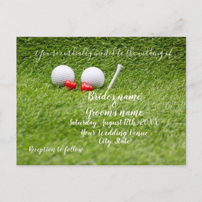 Postale Carte d'invitation de mariage de golf avec deux cœ (Devant)