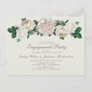 Postale Carte d'invitation de mariage florale vintage coul