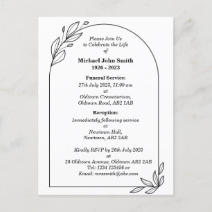 Postale Carte d'invitation funéraire minimaliste personnal