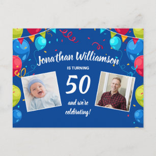 Postale Carte d'invitation pour les 50 ans, 2 photos, ball
