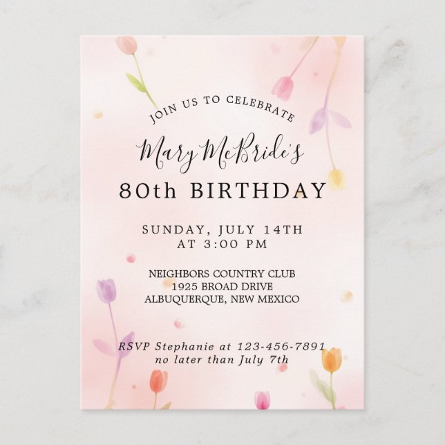 Postale Carte d'invitation pour les 80 ans (Devant)