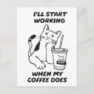 Postale Carte drôle pour amateur de café et de chats