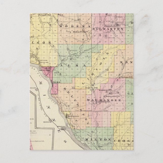 Postale Carte du comté de Buffalo et village d'Alma (Devant)