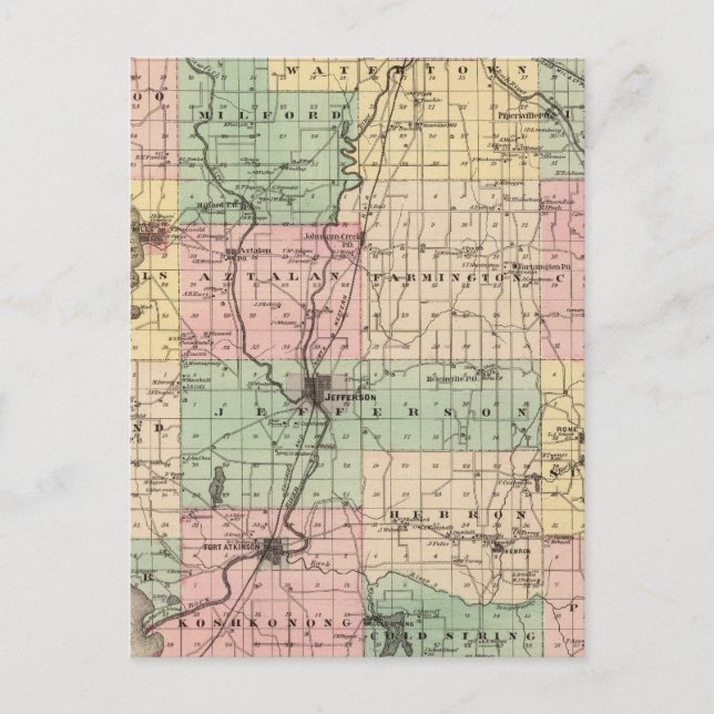 Postale Carte du comté de Jefferson, État du Wisconsin (Devant)