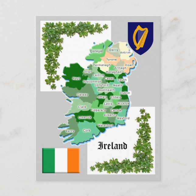 Postale Carte du comté de l'Irlande (Devant)