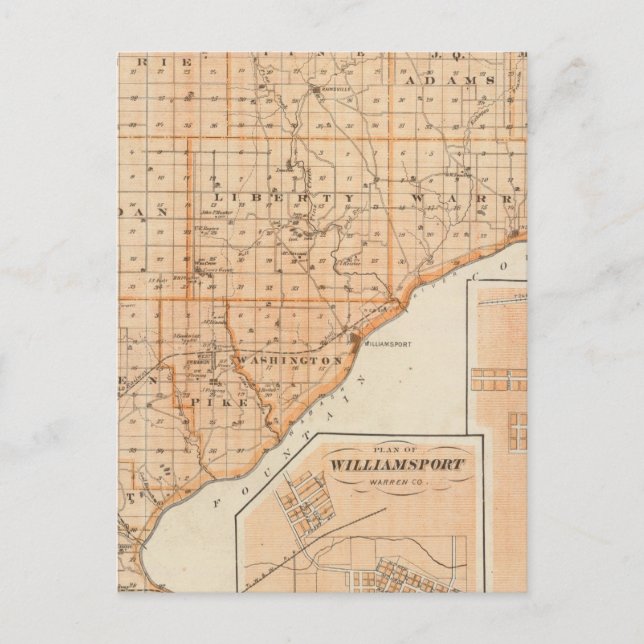 Postale Carte du comté de Warren avec plan du Liban-Ouest (Devant)