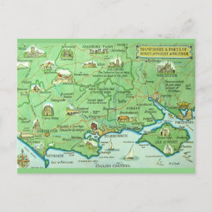 Postale Carte du Hampshire Angleterre illustrée de manière