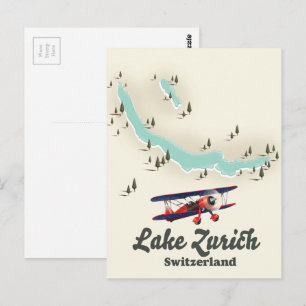 Postale carte du lac de Zurich en Suisse