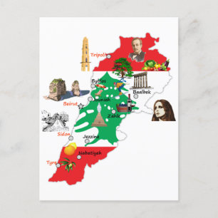 Postale Carte du Liban, noms des principales villes libana