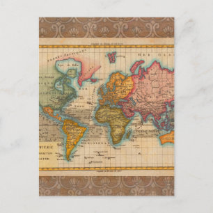Postale Carte du monde 1700s Antique Continents