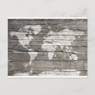 Postale carte du monde bois 8