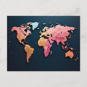 Postale Carte du monde colorée – Art de voyage à l'aquarel